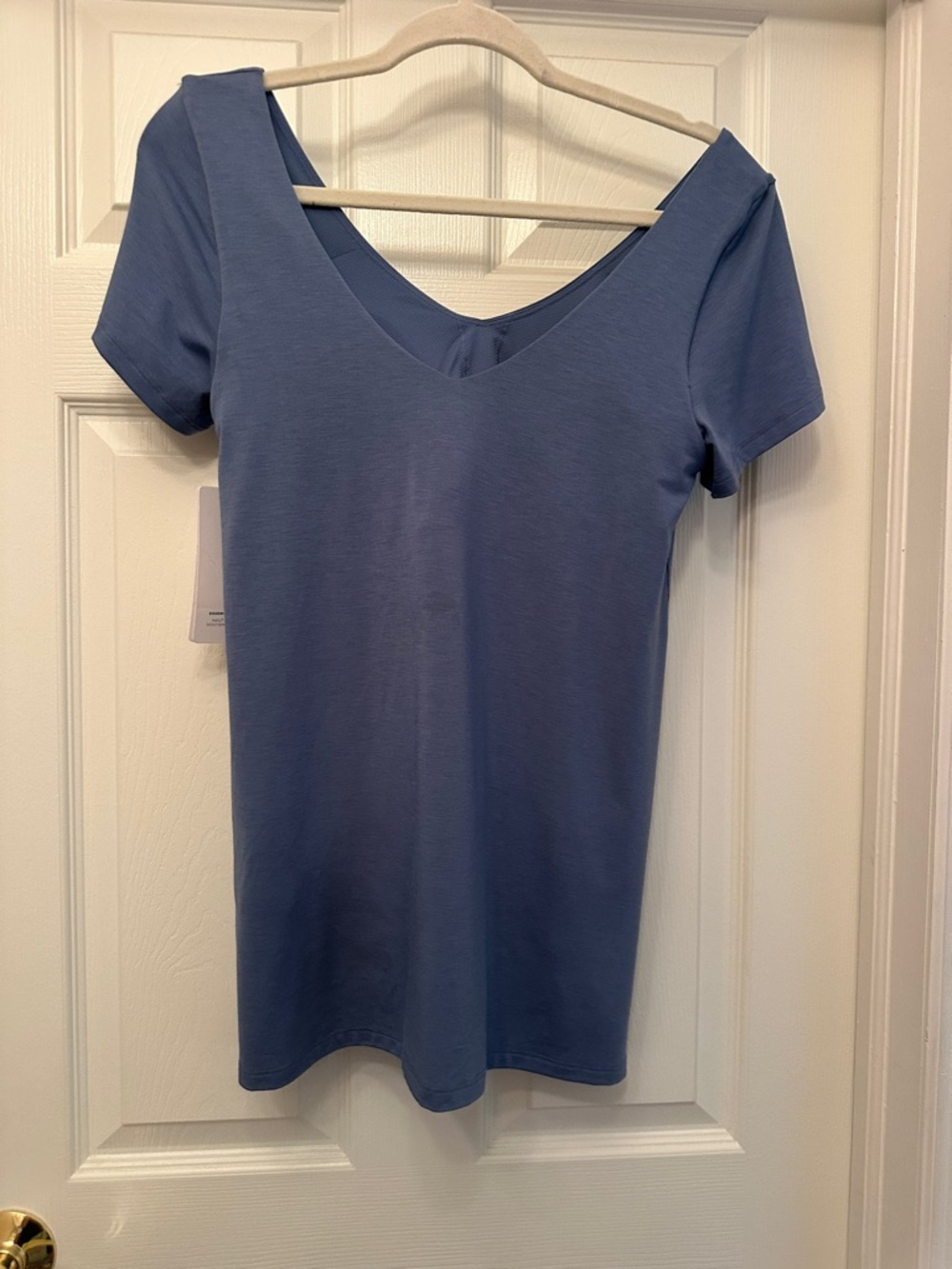 Athleta Essence Support Light Blue V-Neck Short Sleeve Tee - Relaxed Fit - Picture 5 of 11